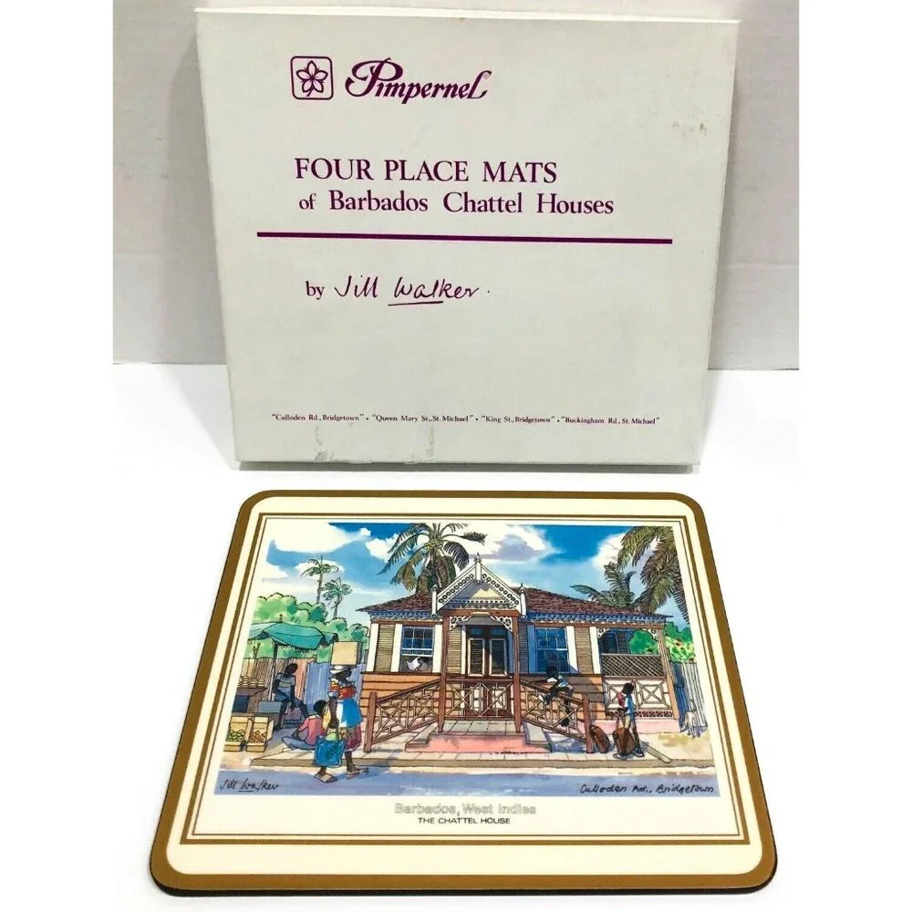 VTG Barbados Chattel Houses Place Mats Set of 4 Cork Pimpernel‎ NEW 7.5 x 8.5